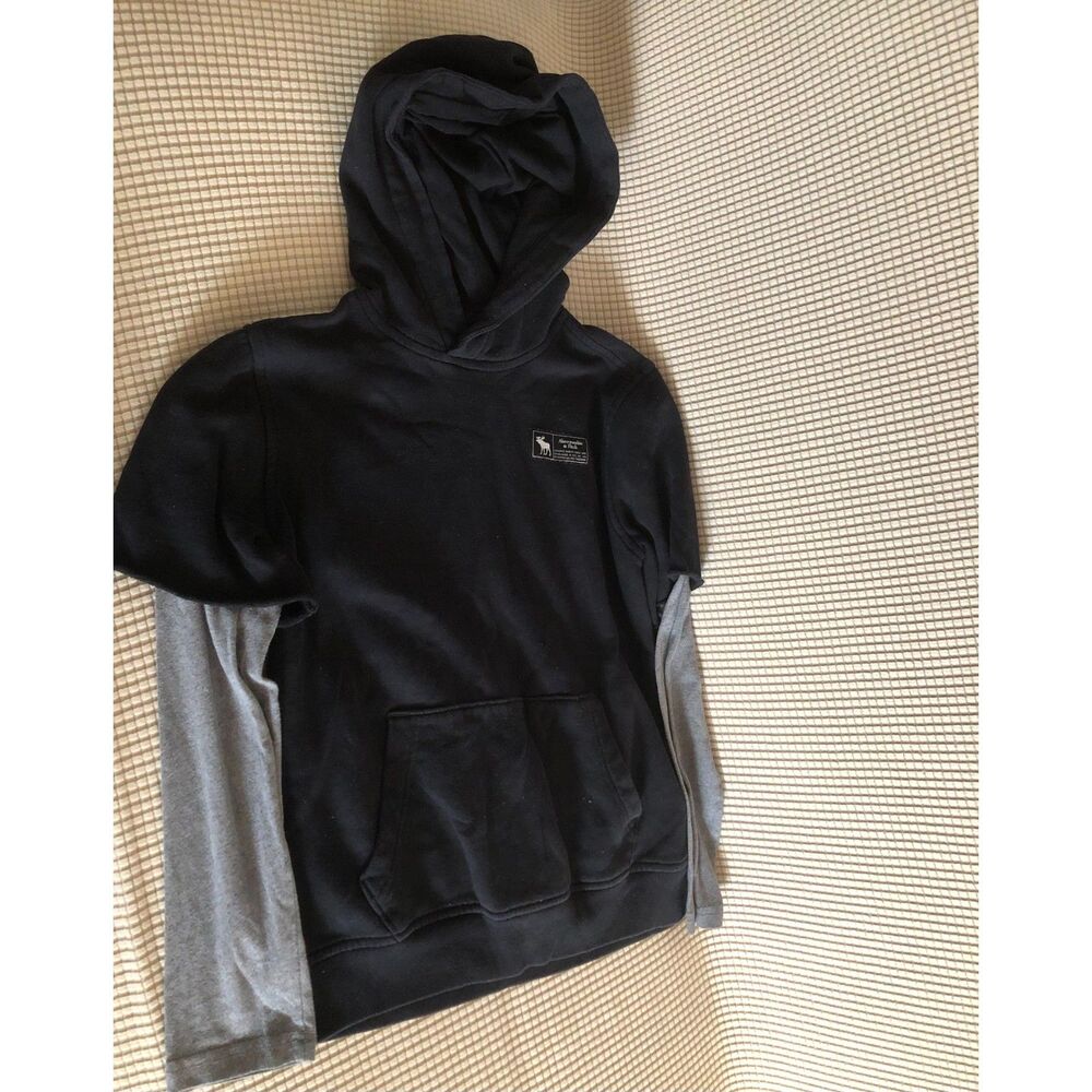 Abercrombie Kids Black Layered Hoodie Gray Sleeves Size 11/12